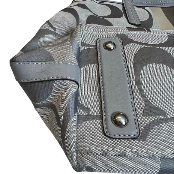 NWOT Coach Signature Stripe Tote Shoulder Bag – Gray Jacquard with Leather Trim - Picture 5 of 13